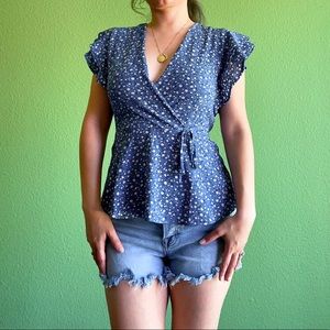 Floral flounce side tie top